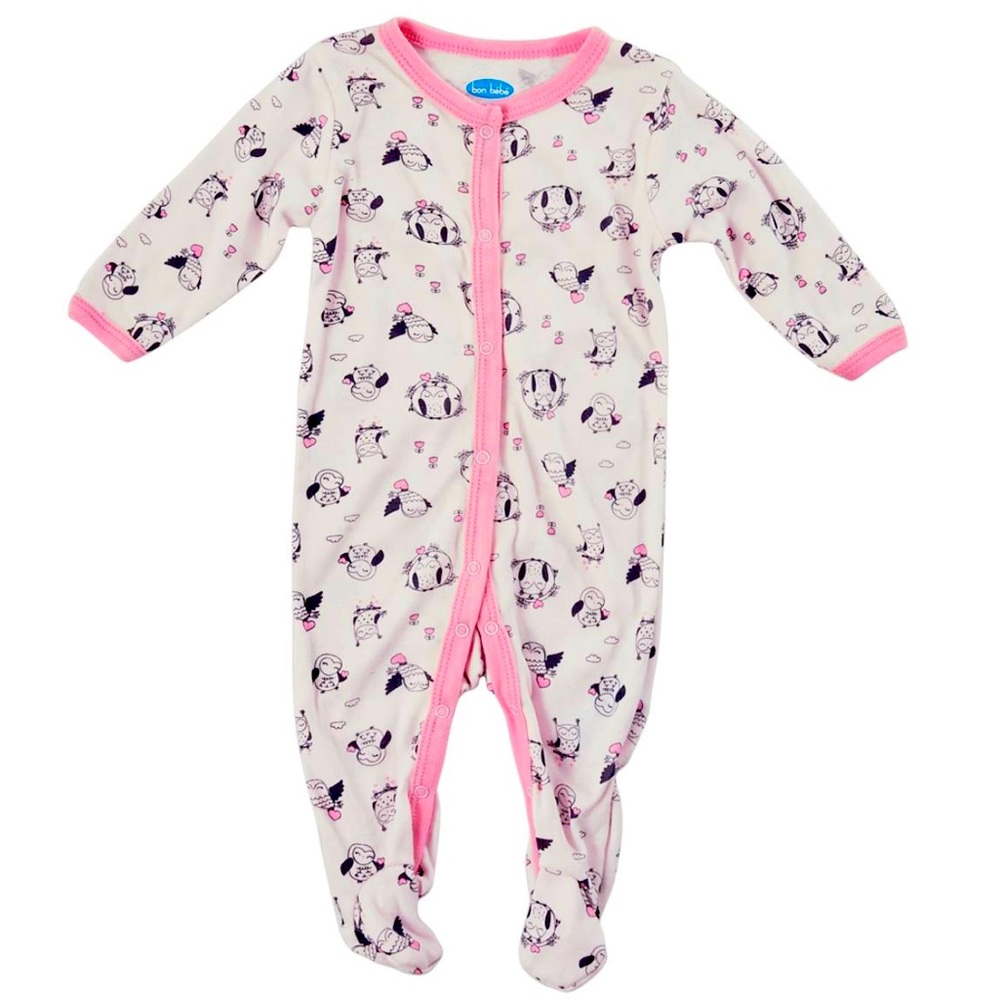 bon bébé Baby Girl Owl Print Footed Snap Sleeper